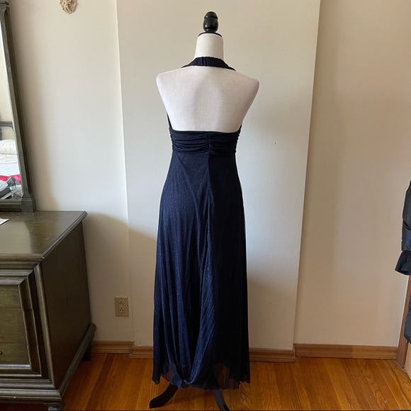 Vintage Y2K glitter blue stretchy halter top gown prom dress buckle - Picture 8 of 11